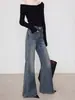 Jeans Reta Lavado Desgastado Tamanho Plus para Mulheres no Outono e Inverno Novo Jeans Largo de Cintura Alta Calças Flare Largas