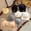 Ropa interior de algodón puro cálida cepillada para otoño e invierno para mujer, estilo delgado, realce para busto pequeño, sin aros, anti-caída, sujetador tipo chaleco sin costuras