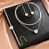 Joyería Europea y Americana Corazón de Melocotón Pedrería Collar Pendientes Pulsera Tres Piezas Moda Traje de Novia Accesorios para Vestido para Mujeres