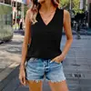 2026 Moda Femenina Transfronteriza Europea y Americana Independiente de TikTok Cuello en V Casual Holgado Color Sólido Versátil Camiseta sin Mangas