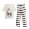 Pijama de Algodão Nuvem para Mulheres, Verão Fino de Manga Curta e Calça Longa, Conjunto Fofo de Desenho Animado Solto para Casa de Estudante Que Pode Ser Usado Fora
