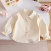 Linda Camisa de Dibujos Animados para Niñas 26 Primavera y Otoño Nueva Elegante Camisa Cardigan para Bebés Estilo Coreano Cuello de Muñeca Top Base