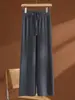 Pantalones de Punto 100% Lana Pura de Pierna Ancha para Mujer, Otoño/Invierno de Cintura Alta Favorecedores, Caída Recta, Largo hasta el Suelo, Casual