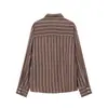 Atacado de Roupas Femininas Transfronteiriças Outono e Inverno 2025 Nova Camisa Listrada Estilo Europeu e Americano com Gola e Acabamento de Bolso Top Casual