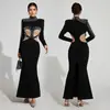 C7256 Transfronteiriço AliExpress Amazon Europa América Moda Feminina Vestido de Banquete de Festa com Lantejoulas Pesadas e Cauda de Peixe Vazada