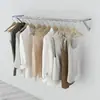 Estante de Acero Inoxidable para Montar en Pared de Tienda de Ropa con Barras Laterales para Colgar, Barra Gruesa para Colgar Ropa para Tiendas de Ropa de Mujer y Niños