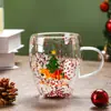 Caneca de Vidro Borossilicato Impressa com Tema de Natal e Desenhos Animados para Leite, Café da Manhã, Café e Chá de Leite com Dupla Camada