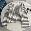 Camiseta de Manga Larga Rayada Imitación Lino Tacto a Cáñamo Algodón Estilo Coreano Elegante Estilo Perezoso Nuevo Otoño 2025 Cárdigan Top Versátil