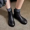 Botines de tobillo patchwork súper cómodos, estilo retro británico, para mujer, punta redonda, suela plana, suela suave, versátiles, botines Chelsea con cremallera trasera