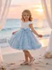 Vestido Infantil Novo 2025 Vestido Princesa de Malha com Lantejoulas Manga Curta Saia Bufante Vestido de Aniversário para Um Ano Vestido