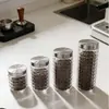Pote de Vidro Selado com Diamante Pote para Armazenamento de Grãos na Cozinha Padrão Quadrado Pote Doméstico para Armazenamento de Doces, Nozes, Lanches Venda por Atacado