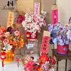 Balde de Decoração de Janela de Ano Novo, Balde de Bênção de Flores de Ano Novo, Balde de Arranjo de Flores de Azevinho e Salgueiro Prateado, Balde Redondo de Abraço Estilo Chinês, Balde Vazio de Caixa de Presente do Festival da Primavera
