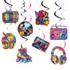 Conjunto de Suprimentos para Decoração de Festa Temática Retrô Anos 90 Enfeites Espirais Pendurados Anéis de Favo de Mel Toppers para Bolo