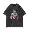 Camiseta de manga corta retro lavada europea y americana, estilo anime Fan Ma Blade Baki Hanma, estilo urbano americano.