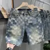 Pantalones Cortos de Denim Finos Calidad Mostrador para Hombre Estilo High Street Americano Cinco Puntos Pantalones de Media Pierna Nuevos de Verano 2025 para Hombre