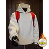 Moletom com Capuz Grosso e Forro de Fleece Pesado para Homens, Estilo Americano de Inverno Versátil de Manga Longa Jovem Quente Solto Pulôver Jaqueta