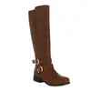 Botas Femininas de Comércio Exterior, Novas Botas de Cavaleiro Estilo Europeu e Americano, Tamanho Grande 43, Bico Redondo, Salto Bloco, Tira com Fivela de Couro, Botas de Cano Alto, Botas Longas