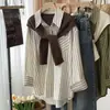 Xale de outono camisa listrada de peça dupla falsa Design de outono e primavera feminino estilo nicho preguiçoso camisa francesa de manga longa