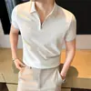 2026 Verão Nova Camisa Polo Leve com Gola Meio-Zíper Color Block Casual Masculina Manga Curta com Punho de Seda Gelada e Algodão