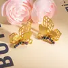 Pendientes huecos de mariposa con diamantes de colores, estilo vintage francés, aguja de plata, Pendientes elegantes de metal, estilo vintage de mediados de siglo, lujo ligero