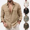 2025 Aliexpress Site Independente Camisas Masculinas Europeias e Americanas com Bolsos Duplos Tops Casuais de Manga Longa Versátil Simples Casual