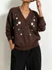 Cárdigan de punto bordado de otoño e invierno nuevo, de estilo europeo y americano, para mujer, suelto, retro, floral, con cuello en V, abrigo suéter