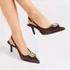 Moda de Nueva Colección Primavera y Otoño 2025 Zapatos de Salón Versátiles de Boca Baja con Punta Abierta, Espalda Descubierta y Hebilla Cuadrada, Tacón Alto Fino