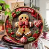Letrero Colgante Navideño 2D Cuadros Rojos y Negros Hombre de Jengibre con Bayas Letrero Colgante de Madera Decoración de Pared Porche Delantero Decoración del Hogar