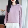 Suéter nuevo de algodón puro para otoño e invierno, cuello redondo para mujer, corte holgado, camiseta base de punto, mangas largas raglán, moderno, versátil y adelgazante