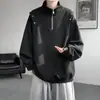Sudadera casual de medio cierre estilo americano de calle para hombre, primavera y otoño, talla grande, corte holgado, con un diseño elegante y detalles de remaches, top de manga larga