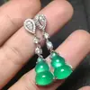Conjunto de Calcedonia Verde Chapado en Plata 925 Incrustado Calcedonia de Hielo Alto Calabaza Verde Imperial Conjunto de Collar Anillo Pendientes Venta al por Mayor