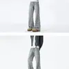 Calça jeans masculina estilo retrô americano com estampa de estrelas por toda a peça, calça slim reta da moda para primavera, calça cleanfit com leve boca de sino