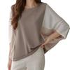 Estación Independiente Amazon 2025 Primavera y Verano Nuevo Tops Holgados de Talla Grande de Manga Corta Cuello Redondo Combinación de Colores Camiseta Manga Murciélago para Mujer