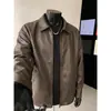 Estilo workwear de alta calle, chaqueta de cuero artística y casual, textura suave, moderna para jóvenes, corte holgado, prenda exterior de talla grande, marca popular