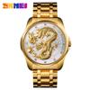 Reloj de Cuarzo Skmei para Hombre Moda Dragón en Relieve Correa de Acero Inoxidable Reloj de Negocios con Calendario para Hombre