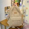 Mochila Estilo Bosque Estilo Ins de Pana a Cuadros para Mujeres Estudiantes de Secundaria Capacidad Grande Casual Combinable Mochila de Viaje