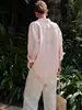 Camisa Rosa de Lino con Mangas Largas Top para Mujer Chaqueta Holgada Casual de Algodón y Lino Camisa Protectora del Sol