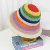 Sombrero de Sol Colorido de Verano para Adultos, Sombrero de Protección Solar para la Playa para Mujeres, Sombrero de Pescador Fresco Tejido, Sombrero de Ganchillo Arcoíris