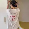 Marca de nicho estilo coreano Primavera/Verano 2026 Guangzhou Shisanxing R*S** Camiseta de algodón de manga corta con lazo y estampado de letras en la espalda