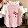 Camiseta de Algodón Puro para Niñas, Bloques de Color, Manga Corta T2026 Verano Nuevo Estampado de Dibujos Animados Elegante Versátil Camiseta Básica para Niños Mayores