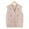 Colete Cardigan de Tricô sem Mangas com Decote em V para Meia-idade e Idosos, Roupa de Mãe, Colete de Primavera e Outono, Novo Suéter Solto de Inverno para Usar por Cima