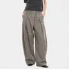 Calça Ocidental Reta de Botão com Design Retrô Americano para Homens e Mulheres Old Money Desconstruída de Perna Larga para Trabalho Casual Longa