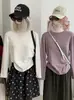 KEKEZOON Cuello Redondo Adelgazante Color Sólido Amigable con la Piel Básico Versátil Hombro Normal Manga Larga Capa Base Camiseta Top 8797