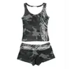 Conjunto de top cropped sem mangas com estampa de letras Y2K de verão estilo retrô americano com gola U e shorts para mulheres