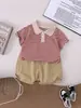 Traje de Verano de Manga Corta para Niños 2026 Nuevo Elegante Ropa de Verano para Bebés y Niños Conjunto de Dos Piezas Atuendo de Niño Pequeño de Moda