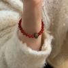 Novo estilo chinês retro vermelho ágata pulseira de contas feminino contraste cor hetian jade correndo anel guofeng benmingnian ping an fivela pulseira