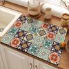 Alfombrilla Retro Floral de Baldosa de Tierra de Diatomeas para Encimera de Cocina, Alfombrilla Protectora para Escritorio, Alfombrilla Absorbente de Agua de Secado Rápido, Venta al por Mayor de Exportación