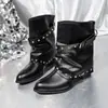 Botines vaqueros para mujer con tachuelas y caña plisada, Nuevo estilo Otoño/Invierno 2026, Botas de moda con tacón grueso adelgazantes