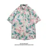 Camisas Florais Vintage de Manga Curta com Estampa Havaiana Total Estilo Hong Kong para Homens e Mulheres Camisas de Praia para Casais Yuppies Tailandeses
