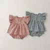 Ropa de Verano para Bebé Estilo Nuevo Manga Volante Cuadros Camisa Babydoll Conjunto de Shorts Ropa de Moda para Niña Top + Cubierta Conjunto de Dos Piezas